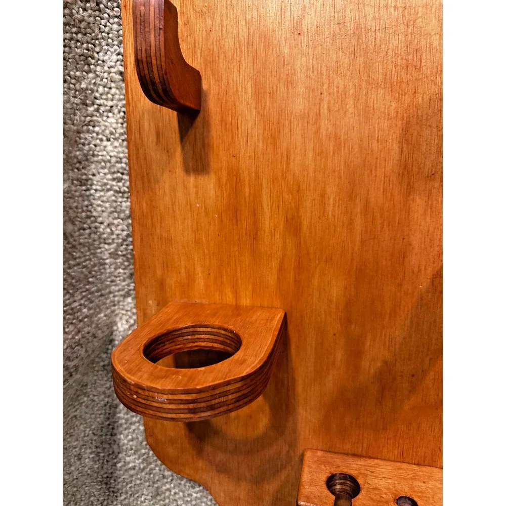 Brown Wood Wall Shelf/Rack with Bow Cutout/Spoon Display/Votive Holder/Hooks